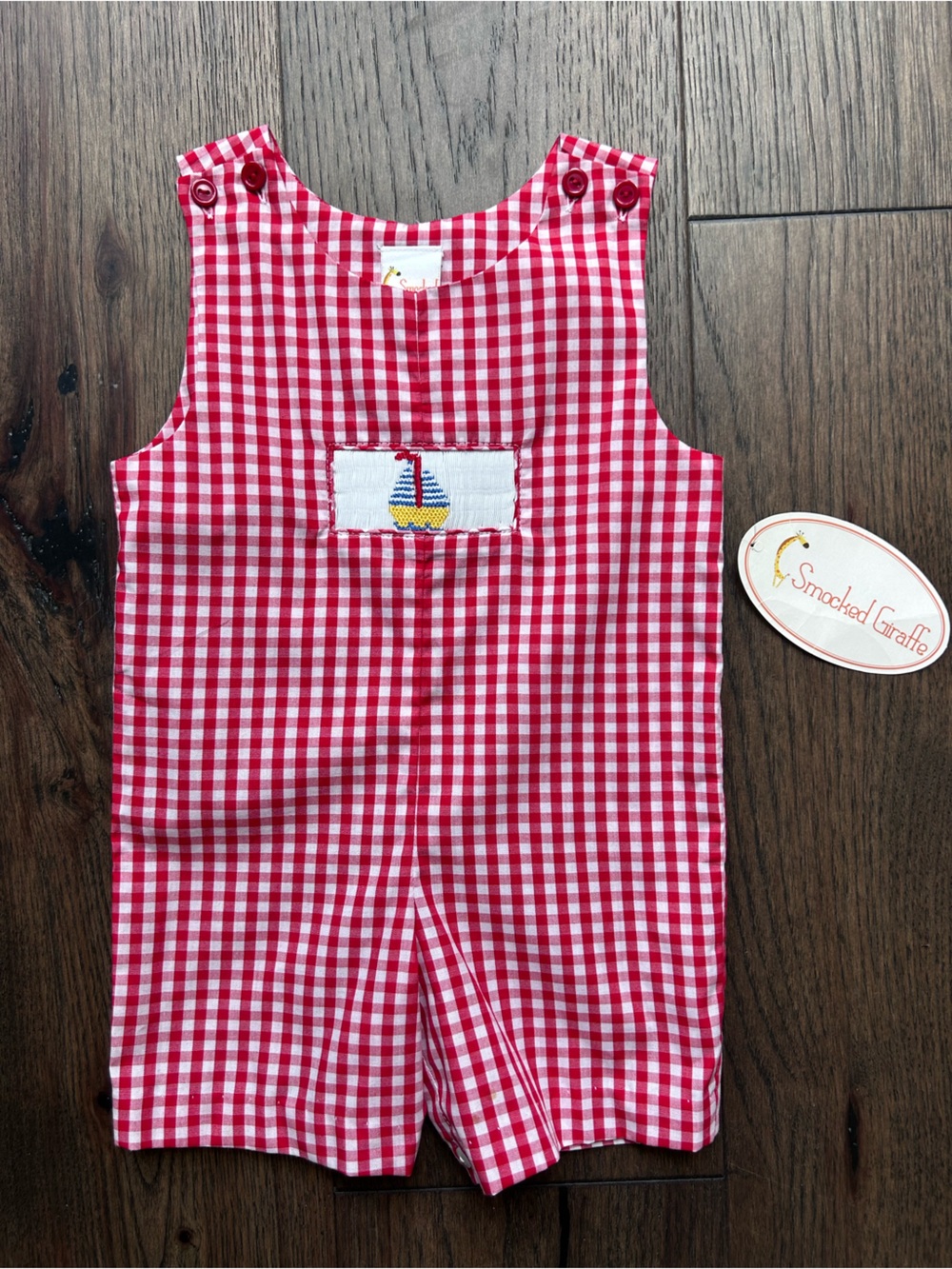 Sailing Smocked Gingham Red Boys Shortall New With Tags